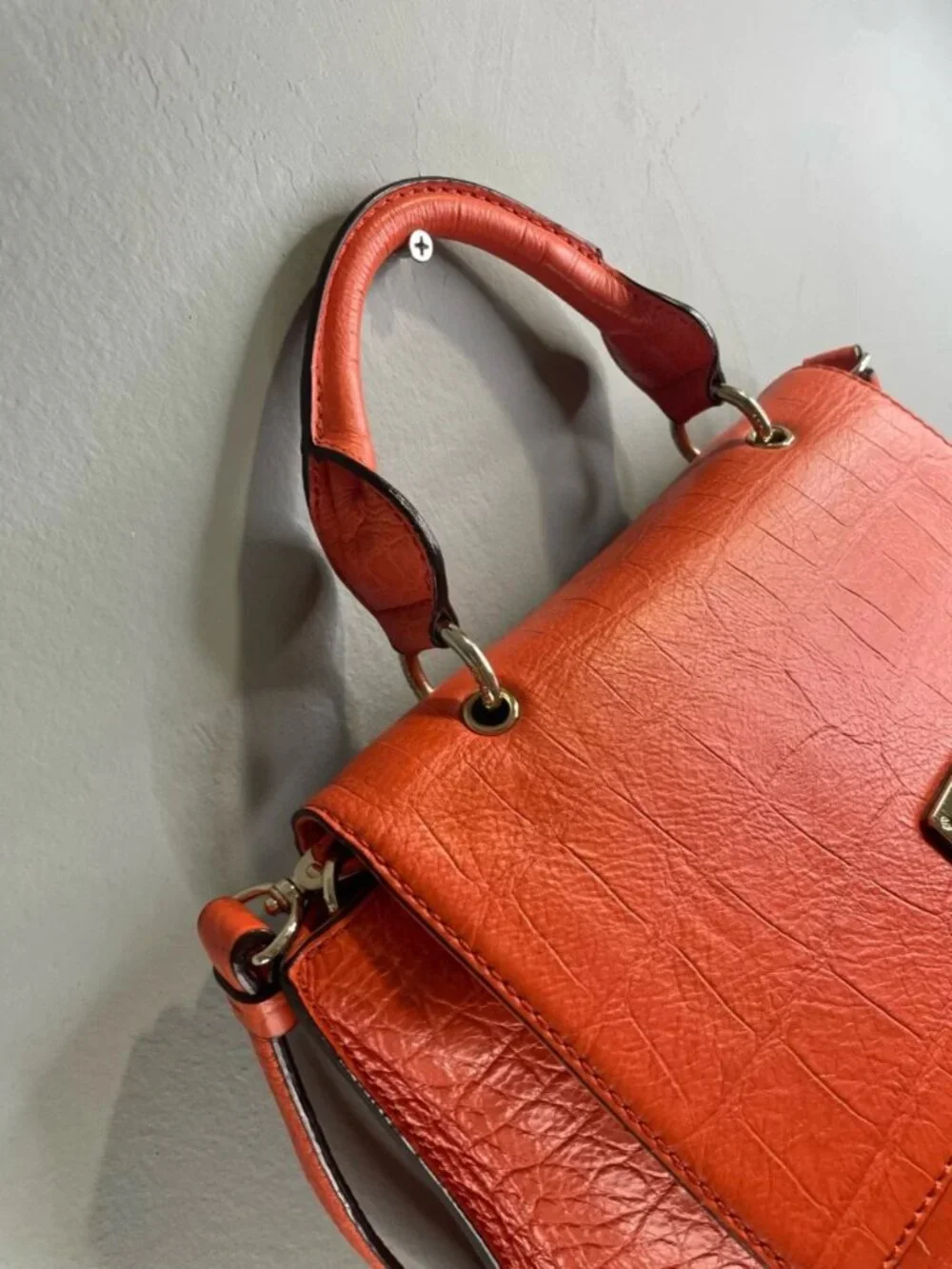 MCM Orange Croc-Embossed Leather Top Handle Satchel